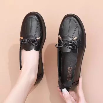 Весенние и осенние туфли без застежек на плоской подошве для женщин среднего и пожилого возраста. Удобные нескользящие туфли-лоферы для мам с мягкой подошвой. 35