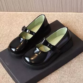 Весенние и осенние туфли для девочек из натуральной кожи. Туфли принцессы. Весенние туфли Мэри Джейн. 26 чёрный