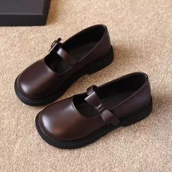 Весенние и осенние туфли для девочек из натуральной кожи. Туфли принцессы. Весенние туфли Мэри Джейн. 28 коричневый