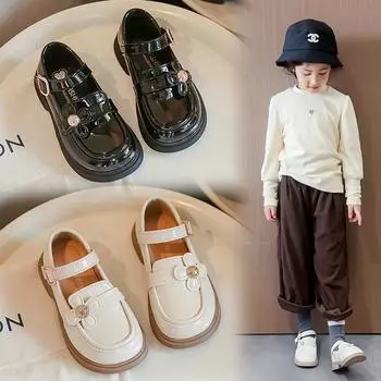 Весенние и осенние туфли из натуральной кожи в британском стиле для маленьких девочек, детские черные туфли принцессы, мокасины 23 бежевый