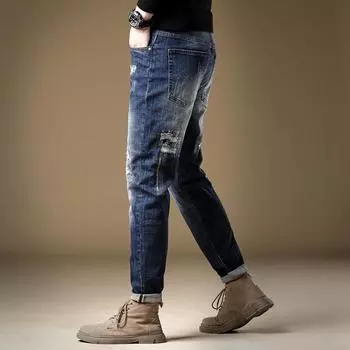 Весенние и осенние удобные джинсы, модные брендовые поцарапанные и сломанные прямые джинсовые брюки-трубы, мужские джинсы 28
