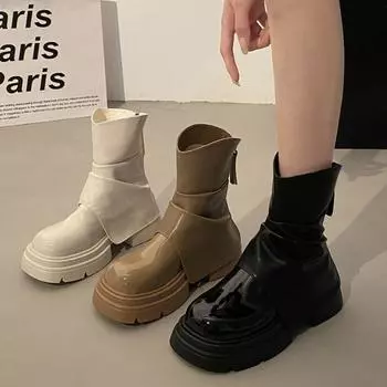Весенние и осенние универсальные черные женские модные короткие сапоги на толстой подошве 35 чёрный