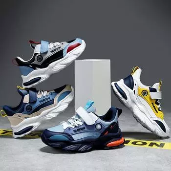 Весенние и осенние водонепроницаемые сверхлегкие детские повседневные кроссовки из искусственной кожи на липучке для мальчиков и девочек 29 темно-синий