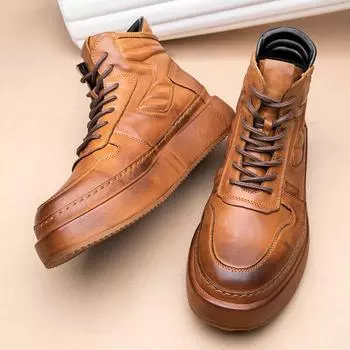 Весенние и осенние высококачественные ботинки Martin, мужские короткие ботинки из коровьей кожи, со шнуровкой, утолщенные и усиленные, нескользящие кожаные ботинки 38 коричневый