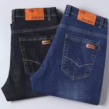 Весенние и осенние высококачественные джинсы с тщательной обработкой, прямые эластичные и свободные повседневные мужские джинсы 28