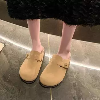 Весенние и осенние высококачественные женские туфли, однотонные, большого размера, повседневные, домашние, на среднем каблуке, с плоской подошвой, женские тапочки 35