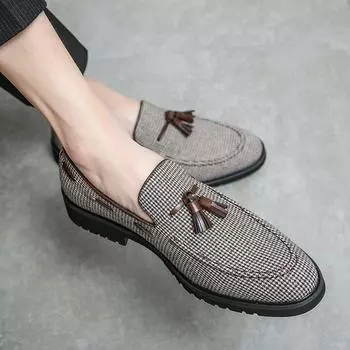 Весенние и осенние замшевые мокасины мужские с кисточками на толстой подошве модные мокасины повседневная обувь свадебные мужские туфли для торжественных случаев платье 38 коричневый