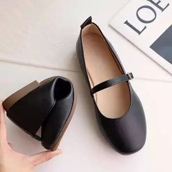 Весенние и осенние женские балетки на плоской подошве, модные туфли Мэри Джейн на низком каблуке, женские повседневные туфли с квадратным носком и мелкой пряжкой на мягкой подошве 35 бежевый