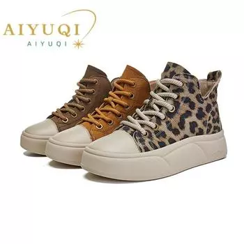 Весенние и осенние женские ботинки на плоской подошве с нескользящей подошвой, модные женские ботильоны большого размера 35 цветной печати леопарда