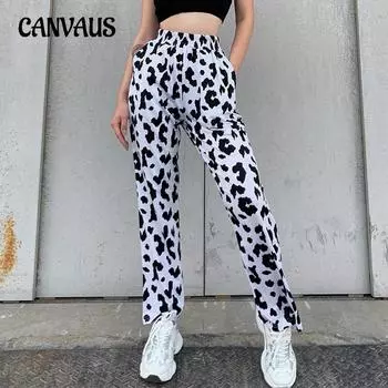 Весенние и осенние женские брюки, модные уличные брюки с рябью и принтом, длинные брюки в стиле микролаборатории S чёрный