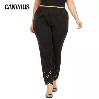 Весенние и осенние женские брюки, полые прямые брюки с высокой талией, однотонные повседневные брюки, женская одежда большого размера XL чёрный