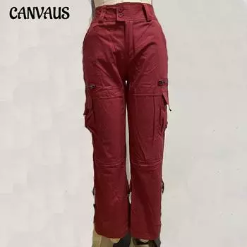 Весенние и осенние женские брюки с несколькими карманами, повседневные свободные прямые женские рабочие брюки, длинные брюки XS чёрный