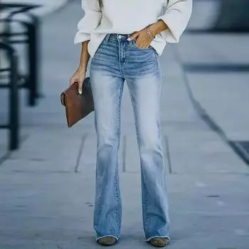 Весенние и осенние женские джинсы. Простые узкие джинсы с высокой талией.