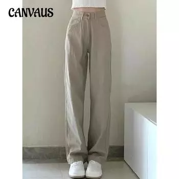 Весенние и осенние женские джинсы, прямые брюки с высокой талией, свободные широкие брюки, длинные брюки, джинсовые джинсы S хаки