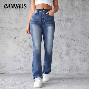 Весенние и осенние женские джинсы с вышивкой и высокой талией, модные расклешенные брюки, джинсы S синий