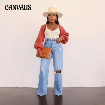 Весенние и осенние женские джинсы, широкие брюки, прямые брюки S