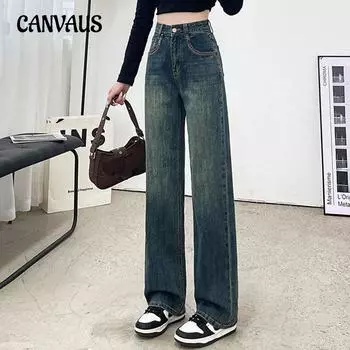 Весенние и осенние женские джинсы, винтажные широкие брюки, свободные прямые брюки с высокой талией, джинсовые джинсы