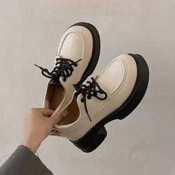 Весенние и осенние женские мокасины с толстой подошвой, модные, простые, однотонные, с завязками, для студентов, колледжей, с ветром 35 бежевый