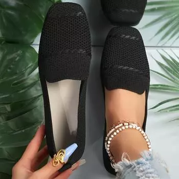 Весенние и осенние женские однотонные повседневные туфли, легкие и дышащие плетеные туфли на плоской подошве с мягкой подошвой, повседневная обувь 36 чёрный