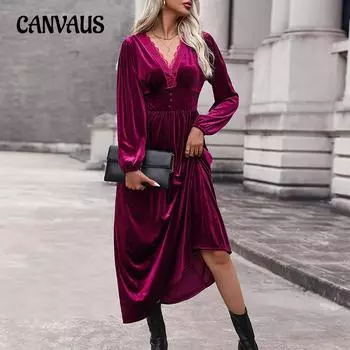 Весенние и осенние женские платья. Бархатные трикотажные платья. Темпераментные элегантные длинные платья. S бордовый