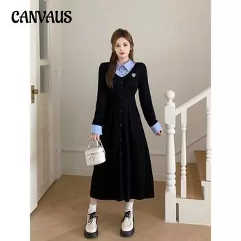 Весенние и осенние женские платья, модные платья больших размеров в студенческом стиле, цветные платья L