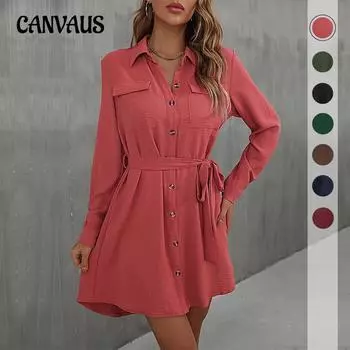 Весенние и осенние женские платья Модные платья с длинными рукавами и лацканами Французские платья подъюбника S зелёный