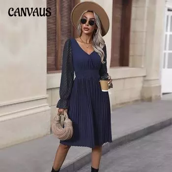 Весенние и осенние женские платья, модные однотонные платья, темперамент, элегантность S