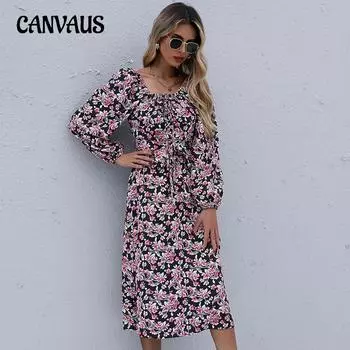 Весенние и осенние женские платья. Модные платья с открытой спиной и квадратным вырезом. S чёрный