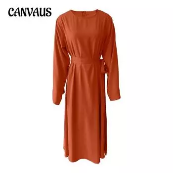 Весенние и осенние женские платья, однотонные платья с завязками больших размеров S