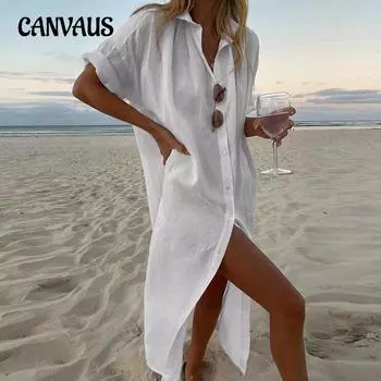 Весенние и осенние женские платья однотонные повседневные платья-рубашки с длинным рукавом и средней длиной S белый