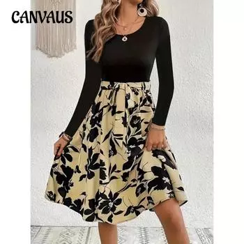 Весенние и осенние женские платья. Платья с принтом. Платья с завязками на шею. S белый