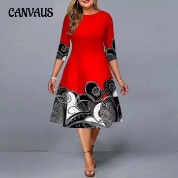 Весенние и осенние женские платья с принтом, платья больших размеров