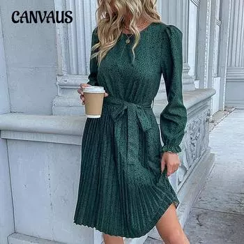 Весенние и осенние женские платья с леопардовым принтом, зашнурованная юбка, плиссированное платье с длинными рукавами S абрикосовый