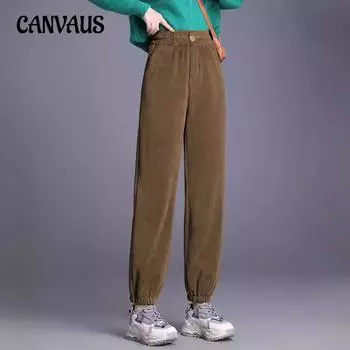Весенние и осенние женские повседневные брюки больших размеров с завышенной талией, однотонные вельветовые свободные брюки со шнурком S темно-коричневого