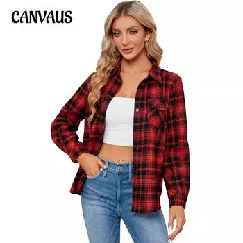 Весенние и осенние женские рубашки, клетчатые топы, клетчатая рубашка с длинными рукавами и пуговицами S