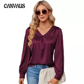 Весенние и осенние женские рубашки, плиссированные топы с длинными рукавами, блузка с v-образным вырезом S бордовый