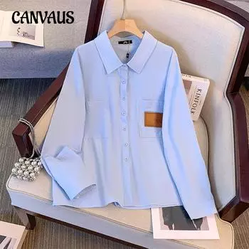 Весенние и осенние женские рубашки, рубашки поло больших размеров, топы с длинными рукавами 2XL синий