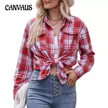 Весенние и осенние женские рубашки в клетку с длинным рукавом, повседневная модная свободная рубашка большого размера S красный