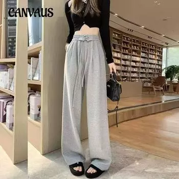 Весенние и осенние женские спортивные брюки больших размеров с завязками и высокой талией, прямые, повседневные брюки с завязками M серый