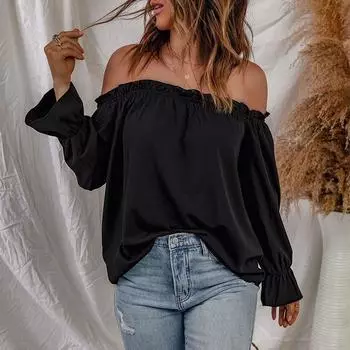 Весенние и осенние женские топы, шифоновая рубашка с вырезом, женский однотонный комплект, сексуальные топы без бретелек S светло красного охры