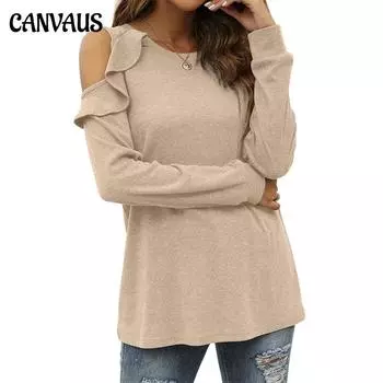 Весенние и осенние женские топы, вязаный свитер с круглым вырезом, без бретелек, с оборками, свободные повседневные топы с длинными рукавами S серый