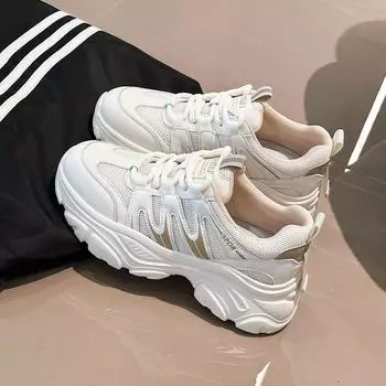 Весенние и осенние женские туфли кроссовки Dermis повседневные для активного отдыха фитнес бег толстая подошва удобные дышащие одинарные туфли 35 чёрный