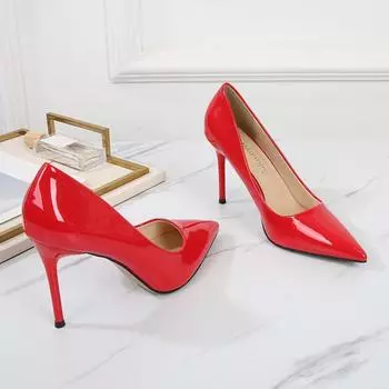 Весенние и осенние женские туфли на высоком каблуке из Европы и Америки, модные лакированные туфли с шипами на тонком каблуке с неглубоким носком 35 абрикосовый