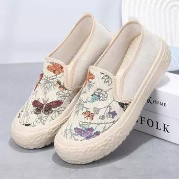 Весенние и осенние женские туфли с неглубоким горлом, дышащие, с одной педалью, рыбацкие туфли, плоская подошва, модные, универсальные, повседневные, парусиновые туфли 36 бежевый