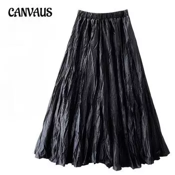 Весенние и осенние женские юбки, плиссированная свободная длинная юбка, винтажная шикарная юбка-зонтик One Size