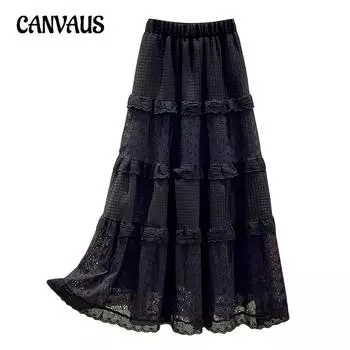 Весенние и осенние женские юбки. Тонкая универсальная юбка с высокой талией средней длины. Полая юбка-трапеция, связанная крючком. Юбка до половины тела. Юбка-зонтик. Юбка-торт. One Size белый