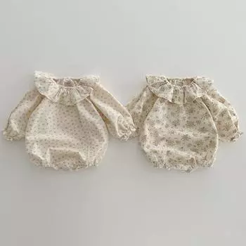 Весенние комбинезоны с цветочным принтом для маленьких девочек, хлопковые комбинезоны с длинными рукавами