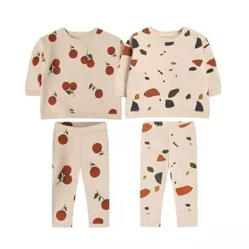 Весенние комплекты одежды для маленьких мальчиков, повседневные топы для маленьких девочек, свитер + брюки, детская одежда 3-6Months 66