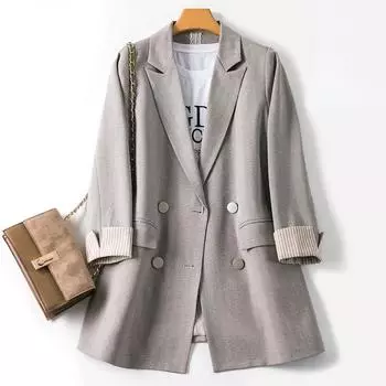 Весенние корейские свободные повседневные черные костюмы, пальто и куртки для женщин, двубортные офисные леди M