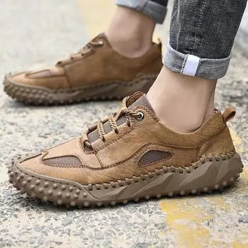 Весенние коричневые мужские повседневные туфли мужские противоскользящие треккинговые кожаные ботинки походная обувь черные оксфорды для мужчин кроссовки 38 чёрный